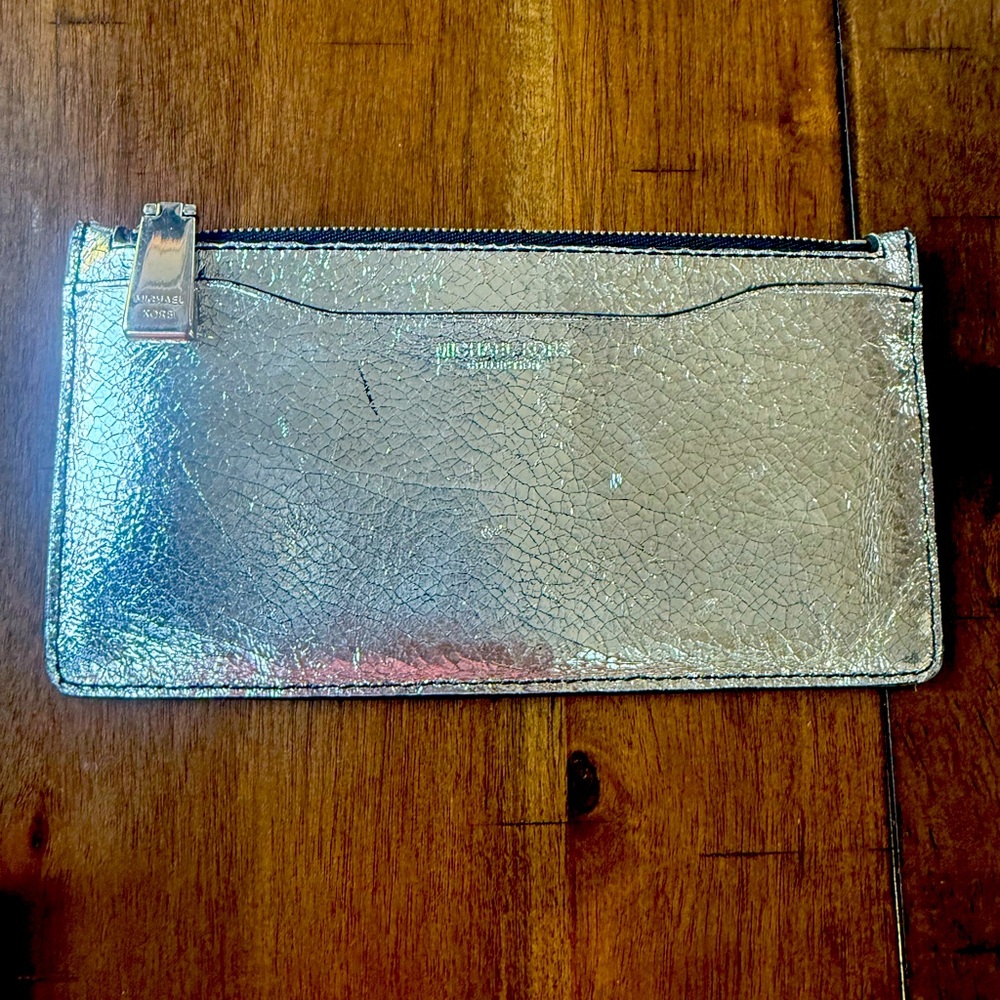 Michael Kors collection crackled silver leather slim Card wallet